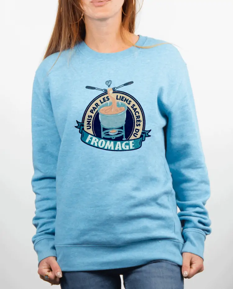 Pull Femme Bleu Ciel UNIS PAR LES LIENS SACRES DU FROMAGE