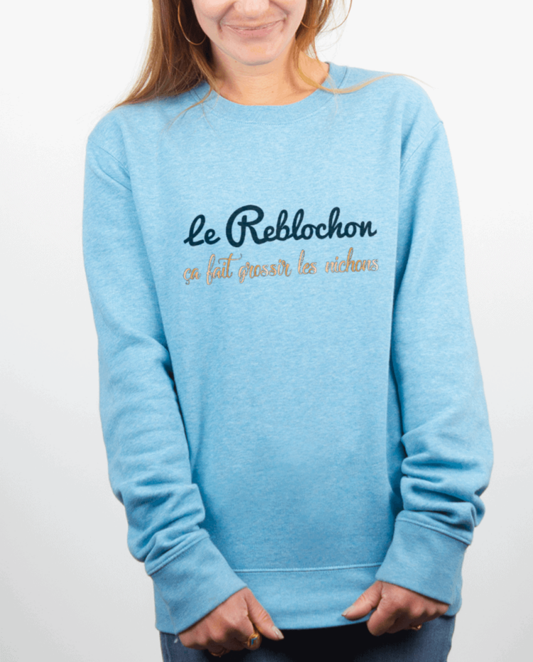 Pull Femme bleu ciel LE REBLOCHON CA FAIT GROSSIR LES NICHONS