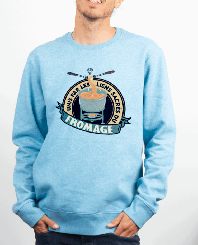 Pull Homme Bleu Ciel UNIS PAR LES LIENS SACRES DU FROMAGE