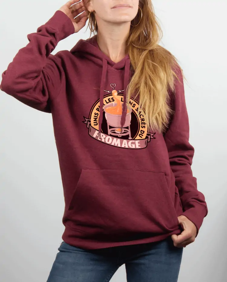 Sweat Femme rouge Bordeau UNIS PAR LES LIENS SACRES DU FROMAGE