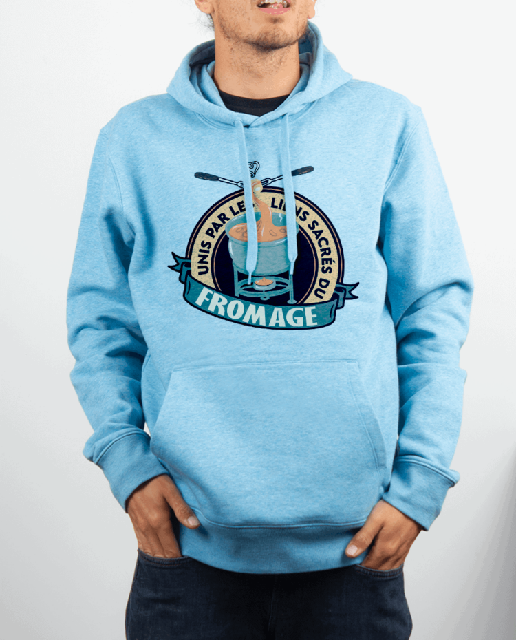 Sweat Homme Bleu ciel UNIS PAR LES LIENS SACRES DU FROMAGE