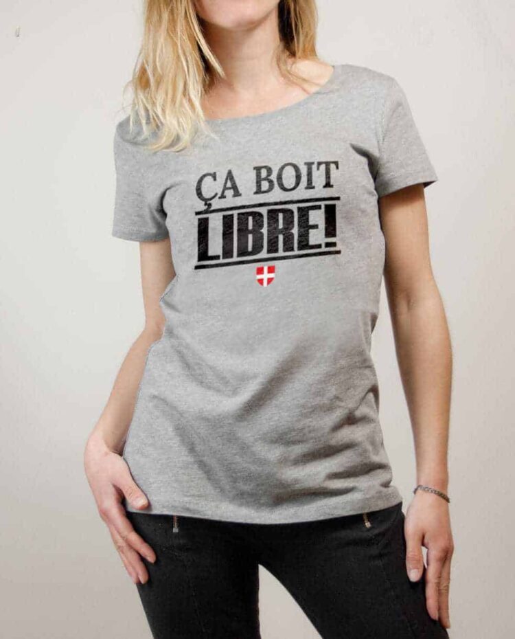 T-shirt Savoie Libre : Ça boit libre femme gris