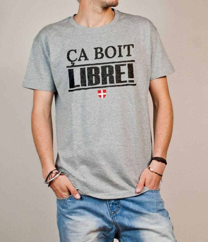 T-shirt Savoie Libre : Ça boit libre homme gris