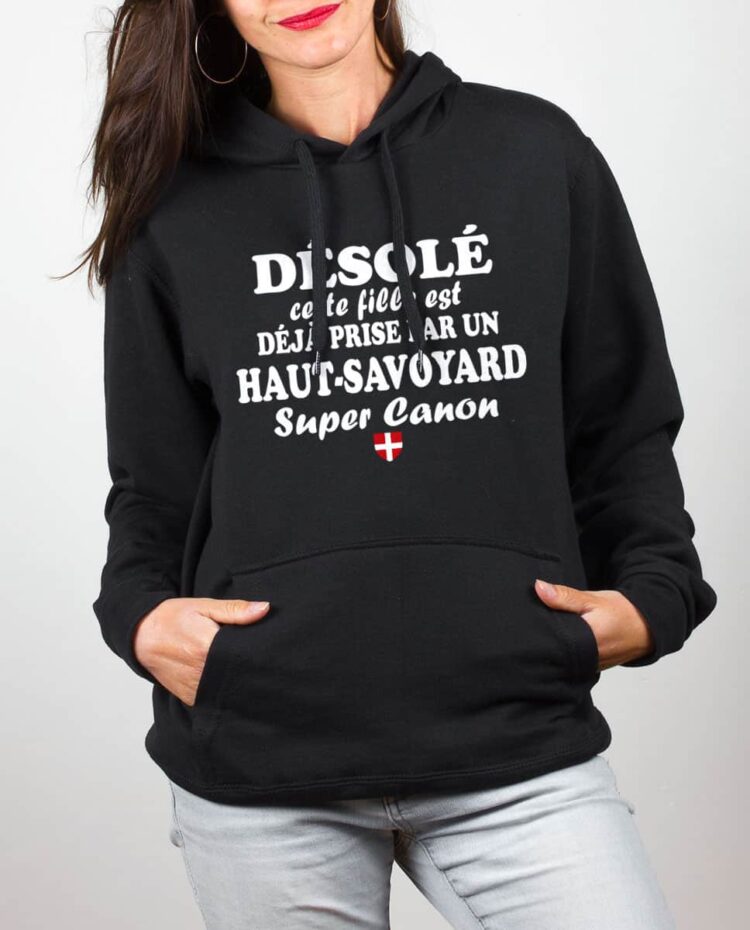 Sweat noir femme Desole cette fille haut savoyard