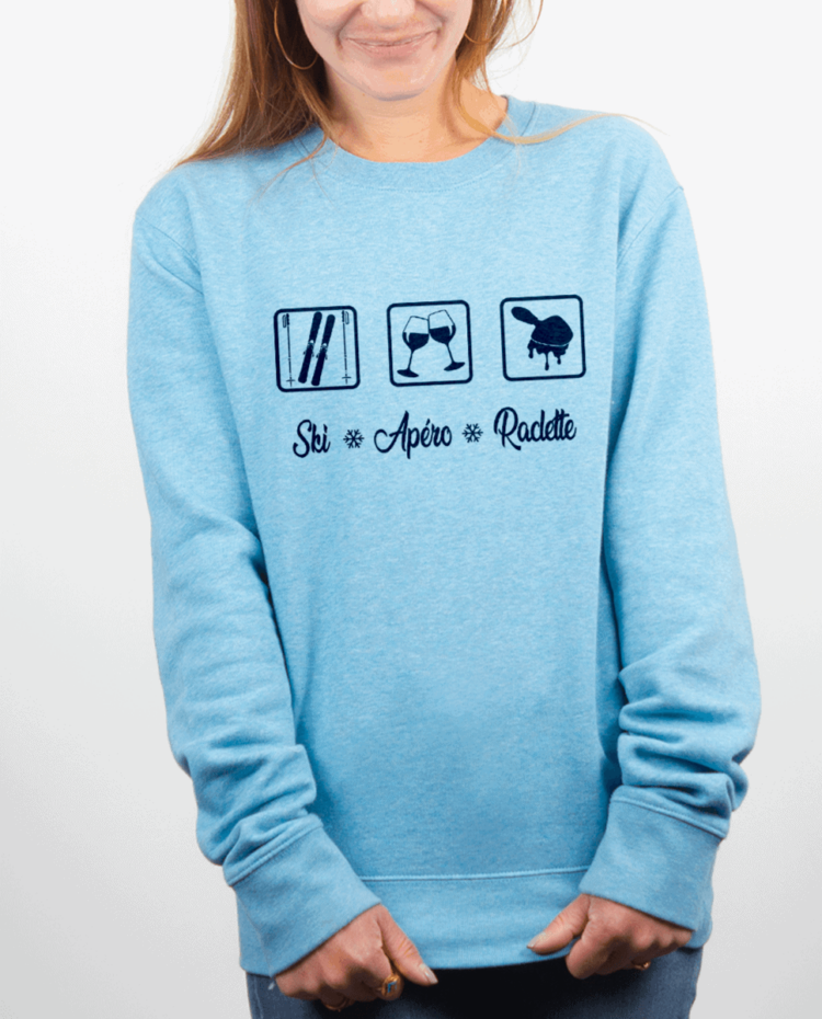 Pull Femme bleu ciel SKI APERO RACLETTE