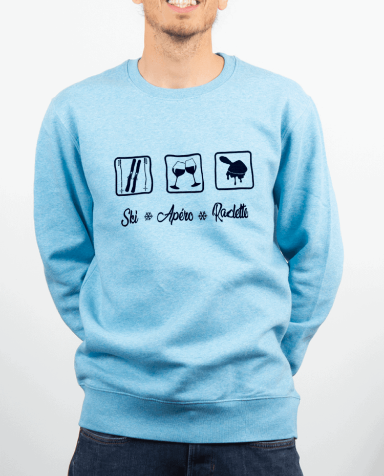 Pull Homme bleu ciel SKI APERO RACLETTE