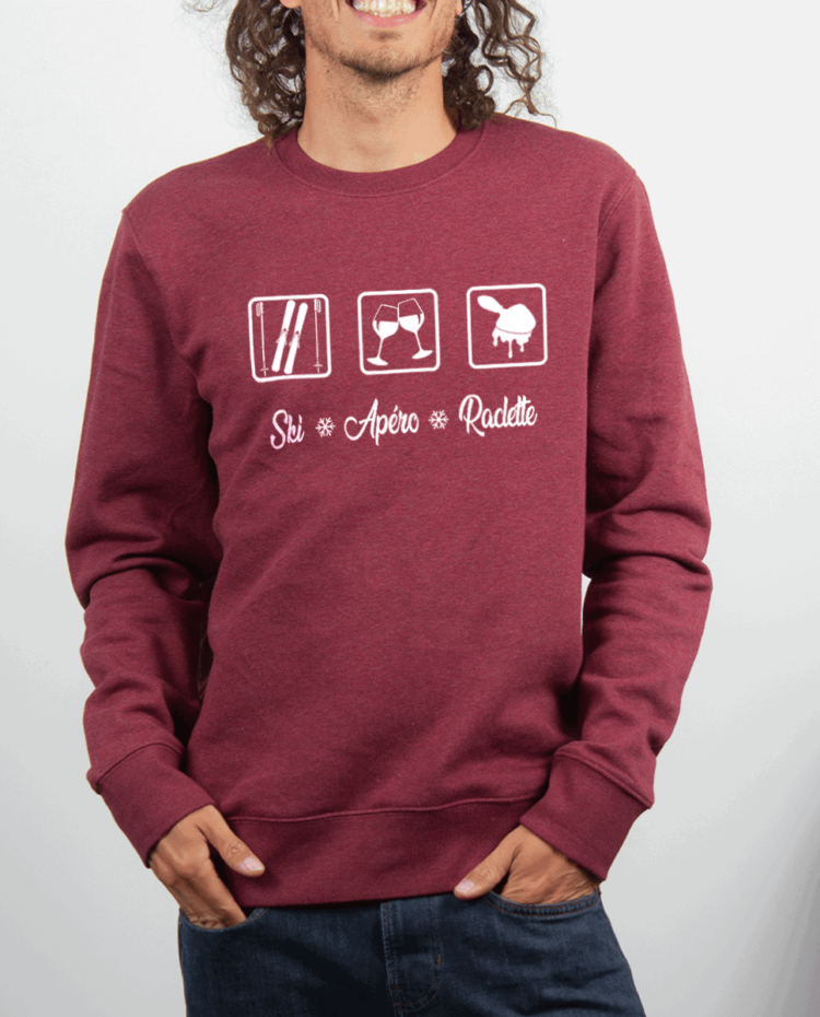 Pull Homme rouge Bordeau SKI APERO RACLETTE