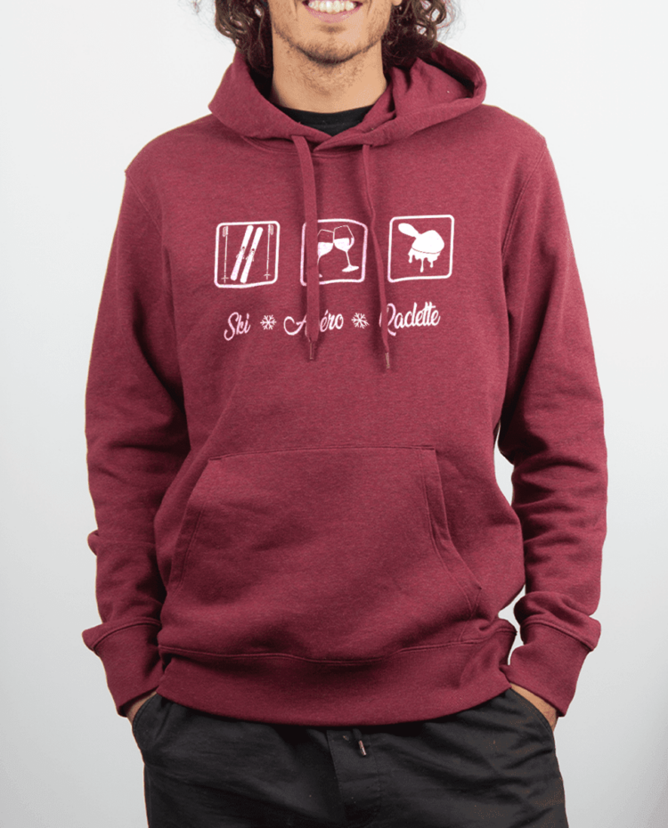 Sweat Homme Rouge bordeau SKI APERO RACLETTE