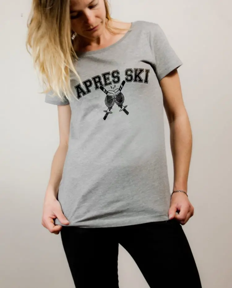 T shirt apres ski biere femme gris