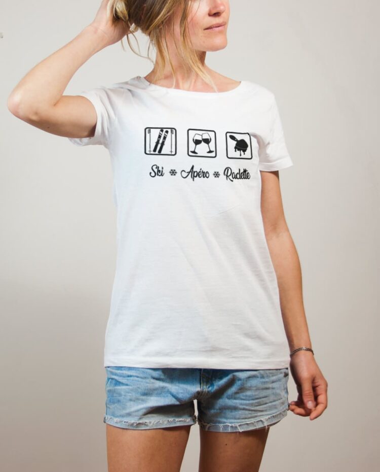 T shirt ski apero raclette femme blanc