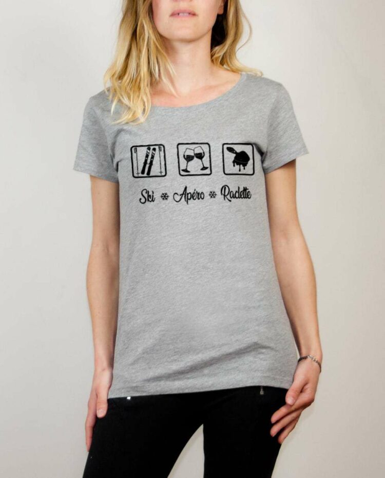 T shirt ski apero raclette femme gris