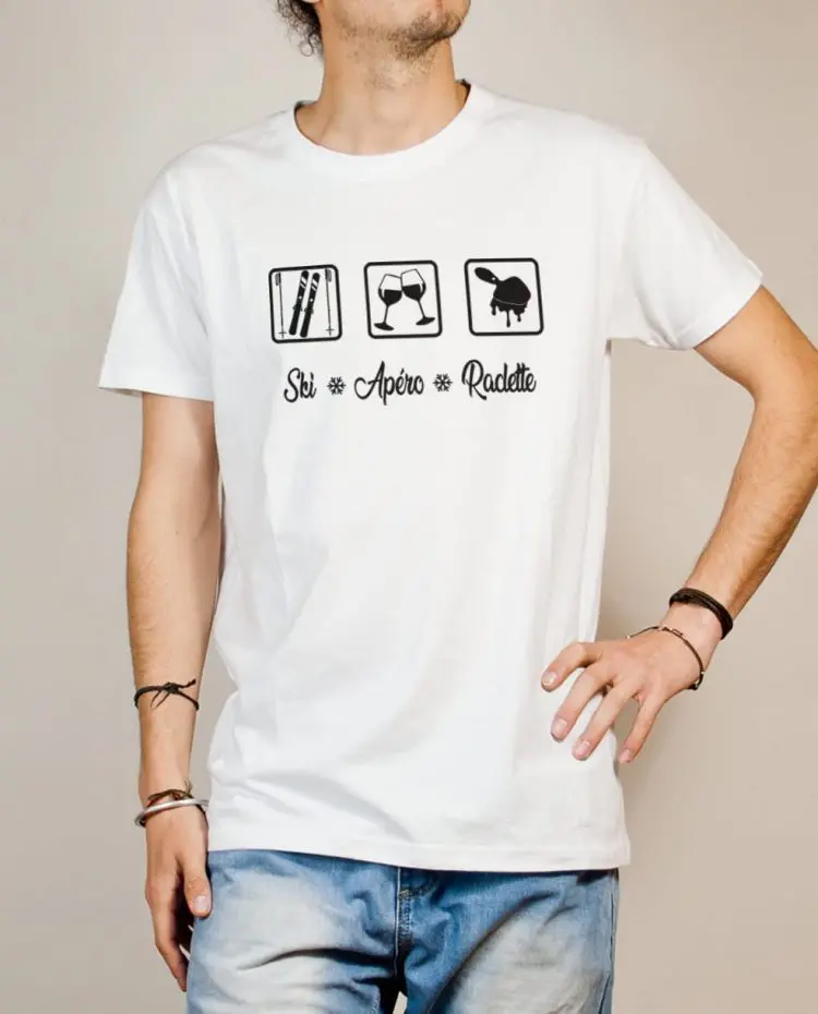T shirt ski apero raclette homme blanc
