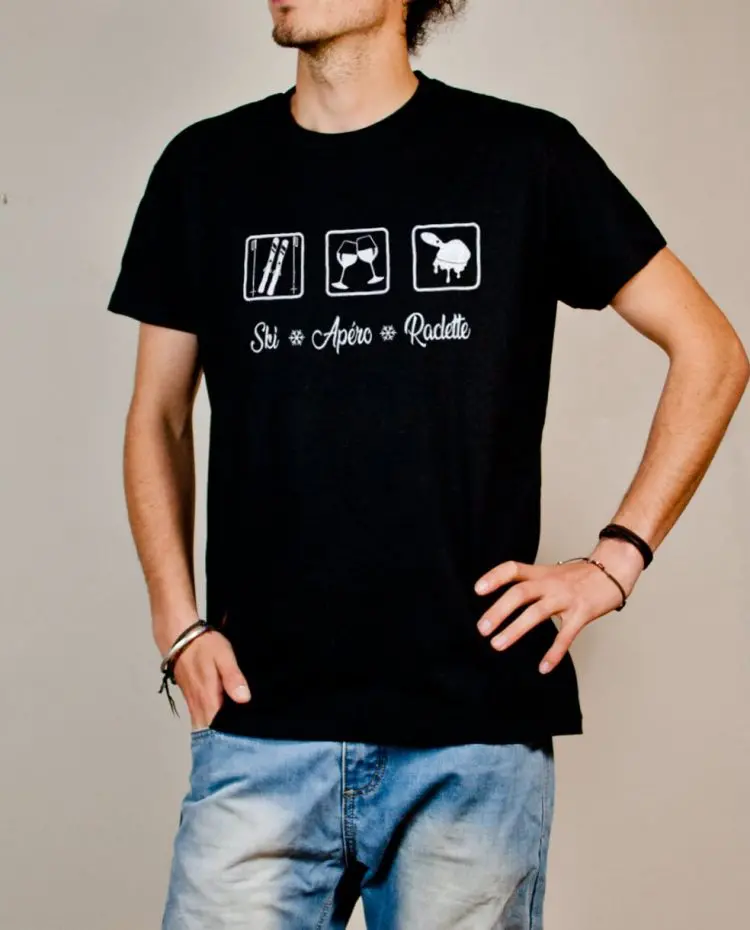t shirt ski apero raclette homme noir