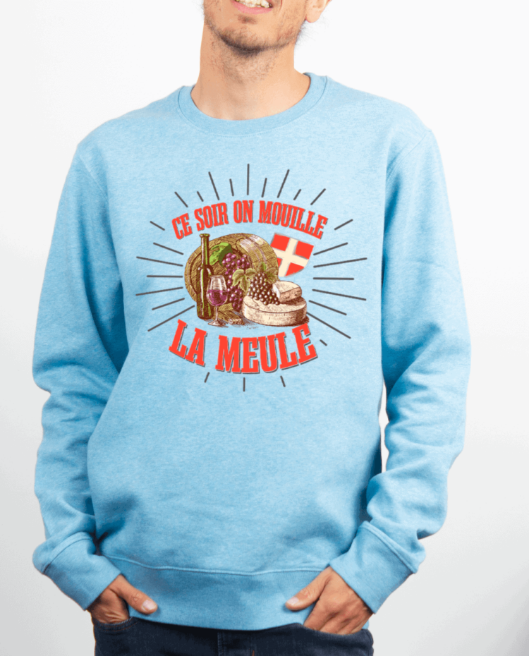 Pull Homme Bleu Ciel CE SOIR ON MOUILLE LA MEULE