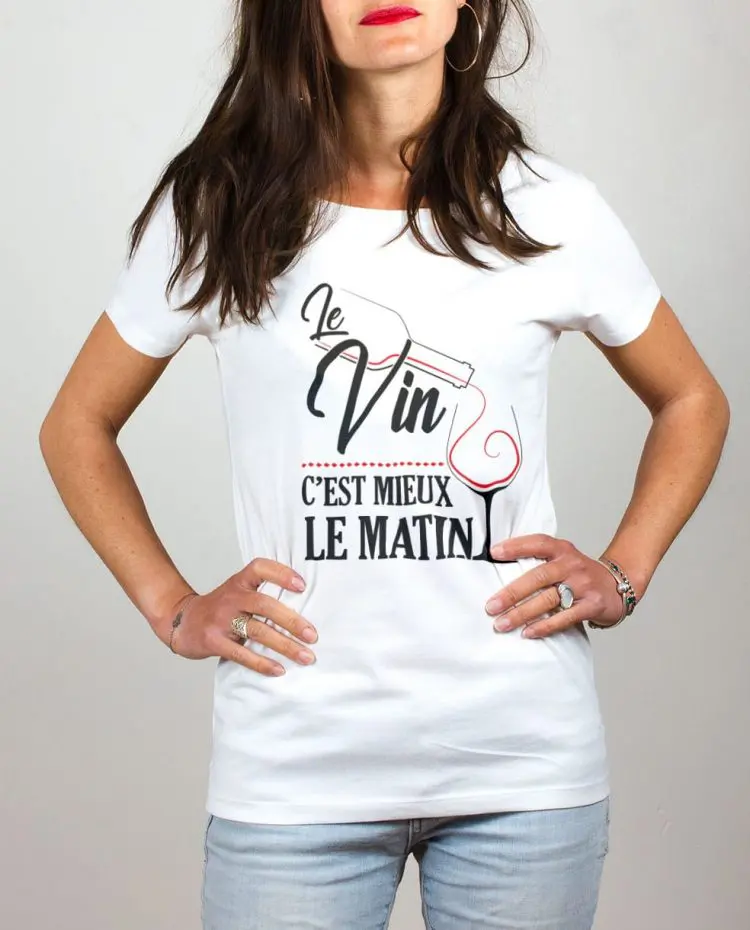 t shirt femme blanc le vin cest mieux le matin