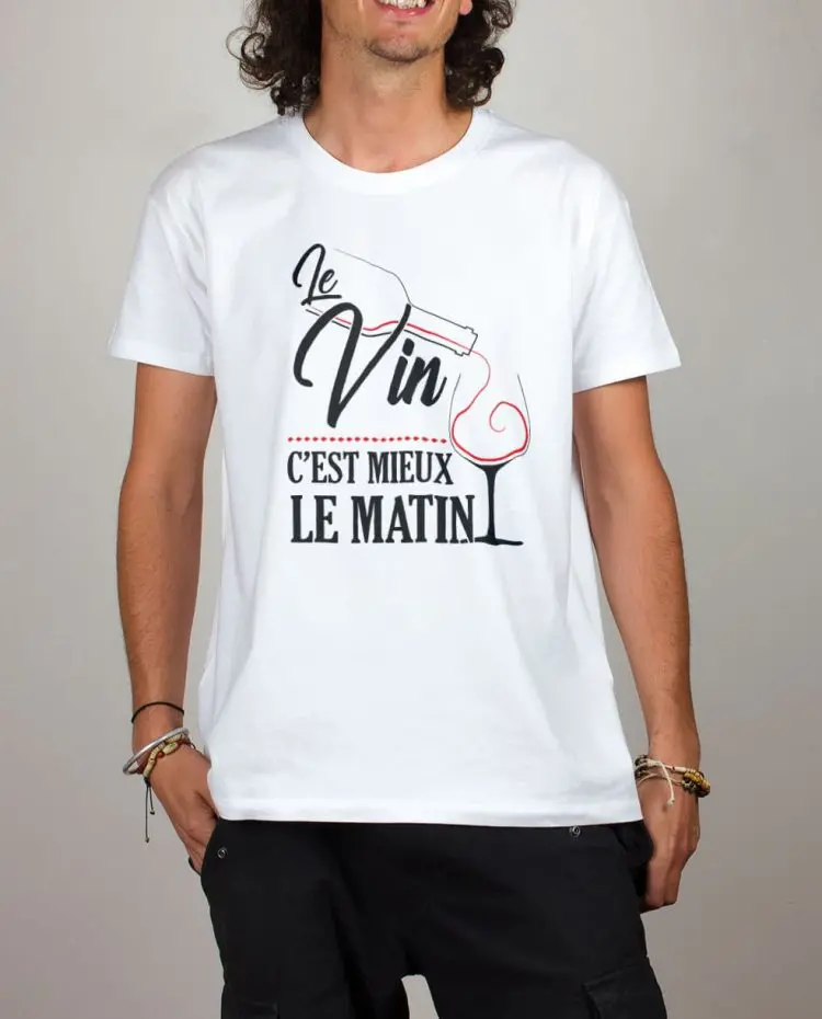 t shirt homme blanc le vin cest mieux le matin