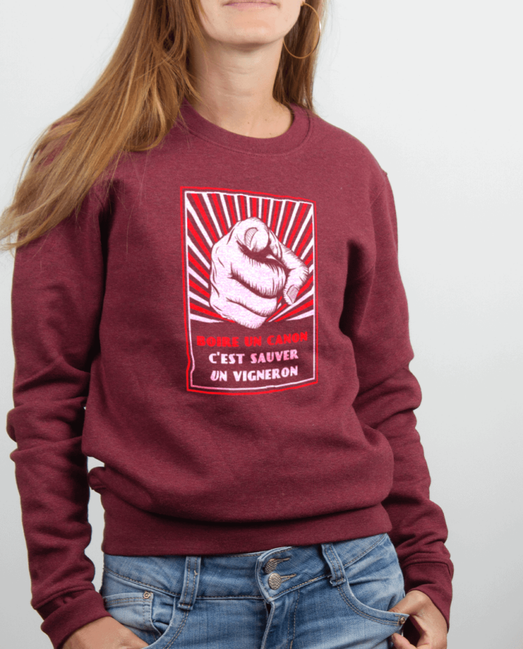 Pull femme Bordeau BOIRE UN CANON CEST SAUVER UN VIGNERON