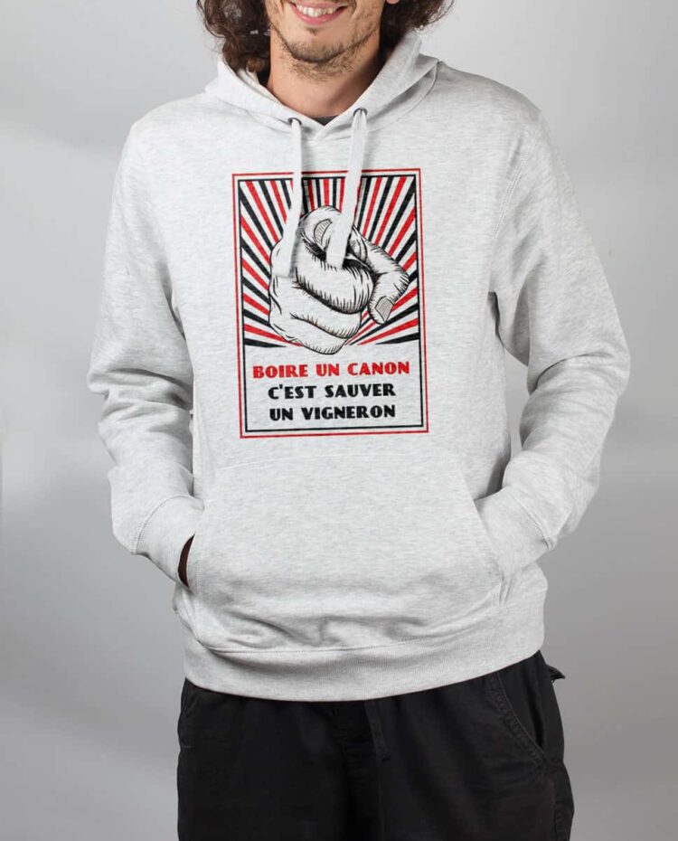 Sweat Blanc homme Boire un canon sauver un vigneron