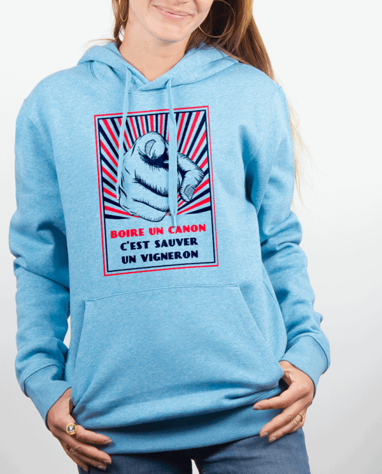 Sweat Femme Bleu Ciel BOIRE UN CANON CEST SAUVER UN VIGNERON