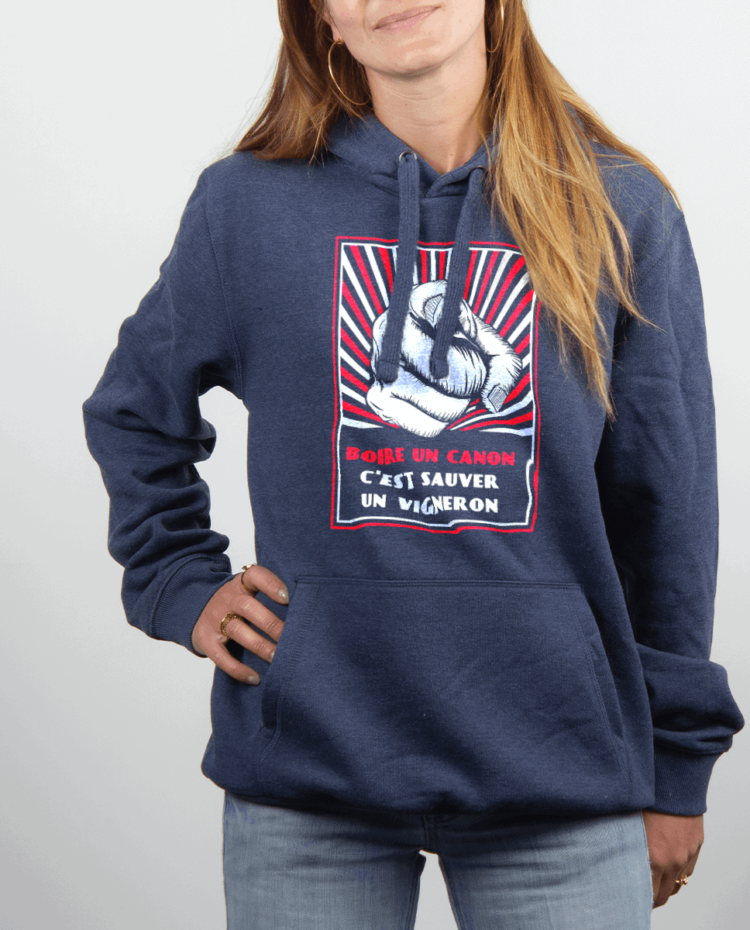 Sweat Femme Bleu Jean BOIRE UN CANON CEST SAUVER UN VIGNERON