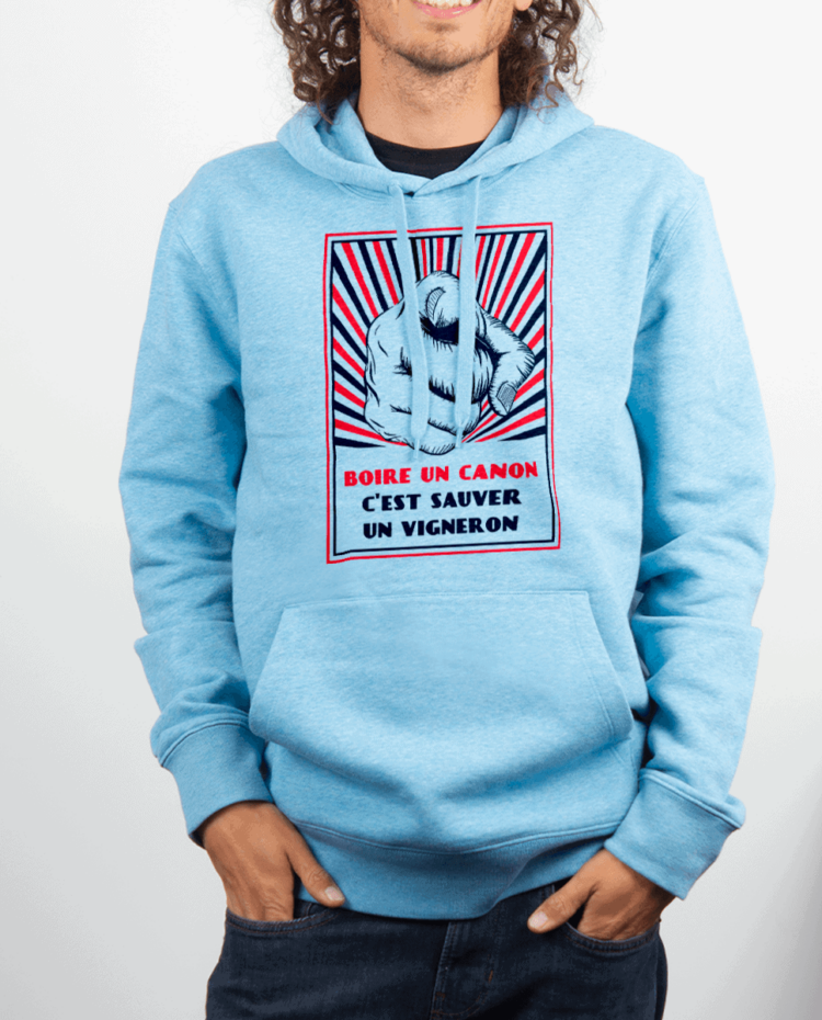 Sweat Homme Bleu ciel BOIRE UN CANON CEST SAUVER UN VIGNERON