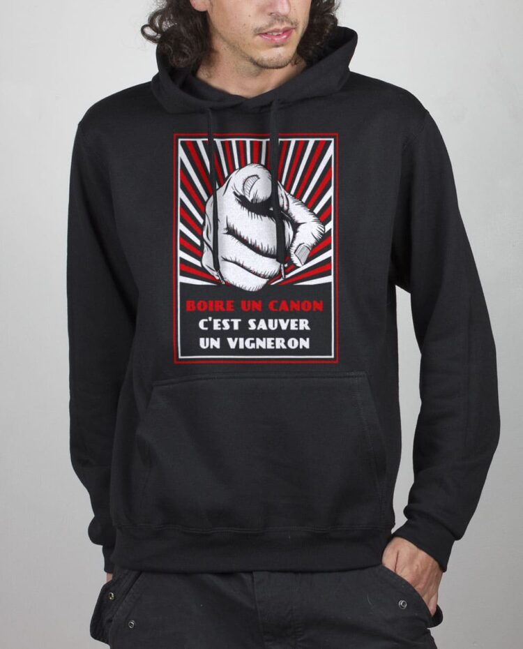 Sweat noir homme boire un canon vigneron