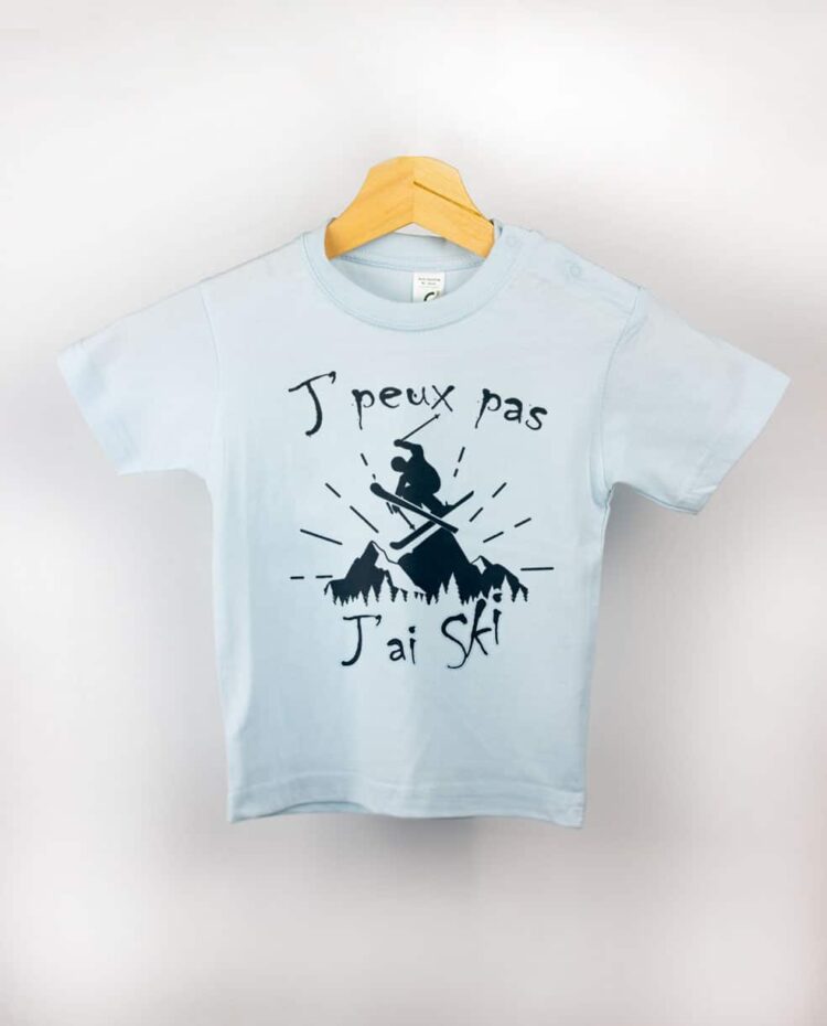 T shirt BEBE bleu clair je peux pas jai ski Copie