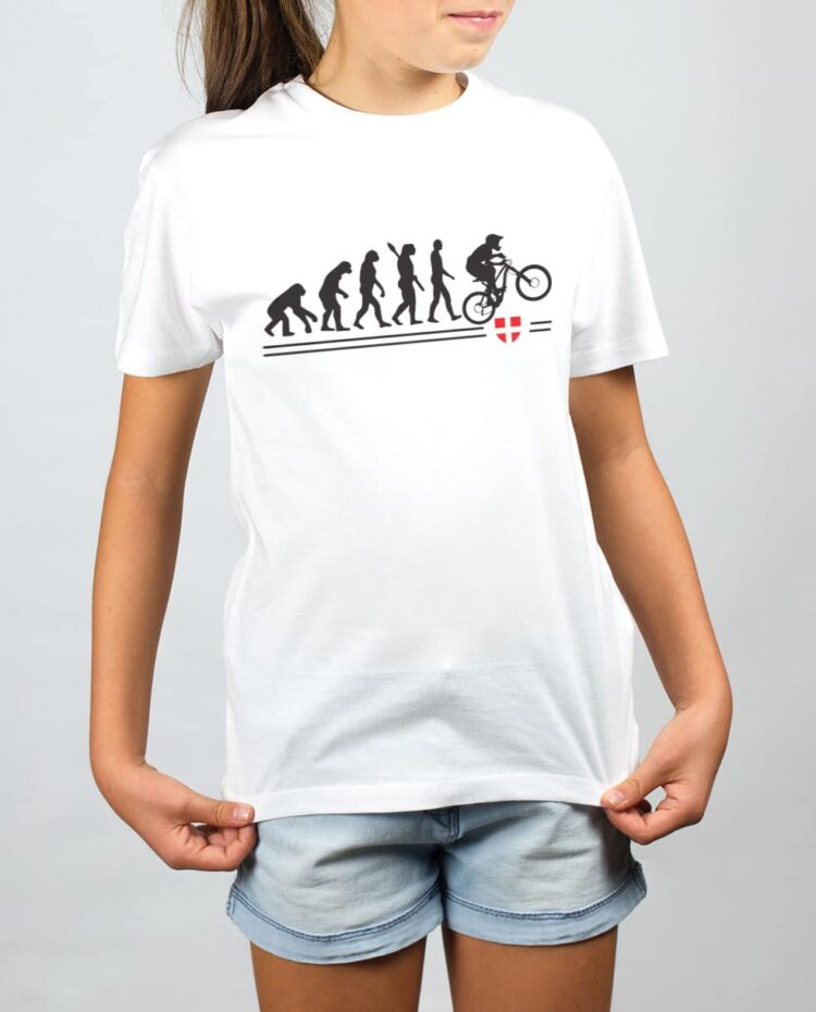 t shirt enfant blanc fille Evolution VTT Descente