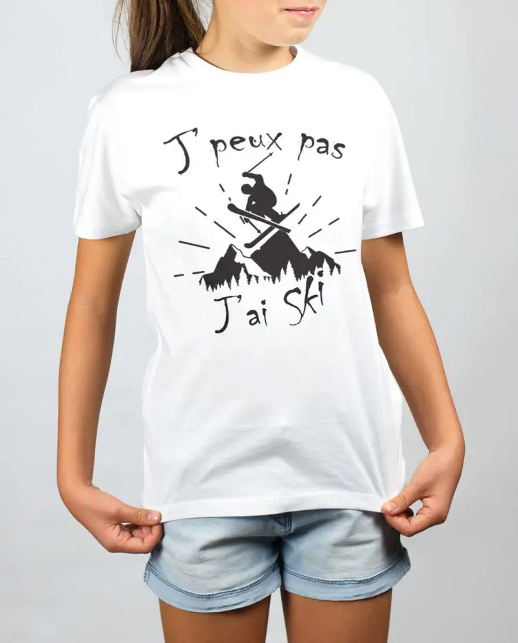 t shirt enfant blanc fille je peux pas jai ski