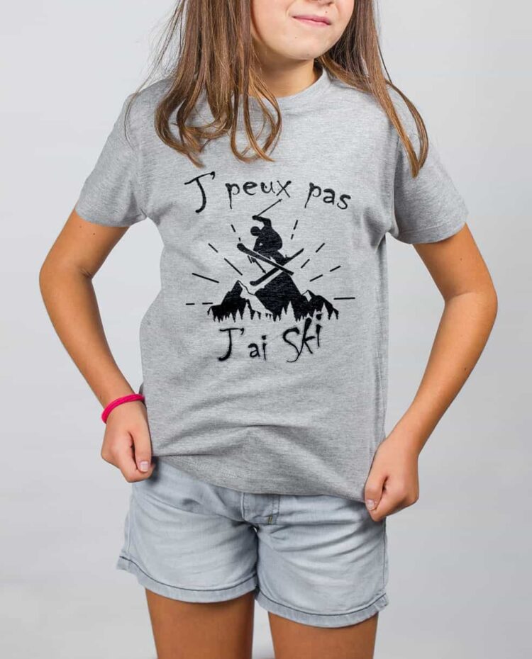 t shirt enfant gris fille je peux pas jai ski