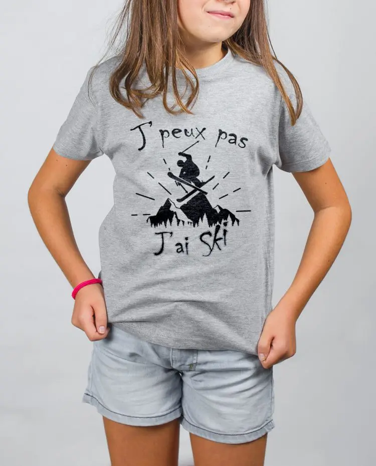 t shirt enfant gris fille je peux pas jai ski