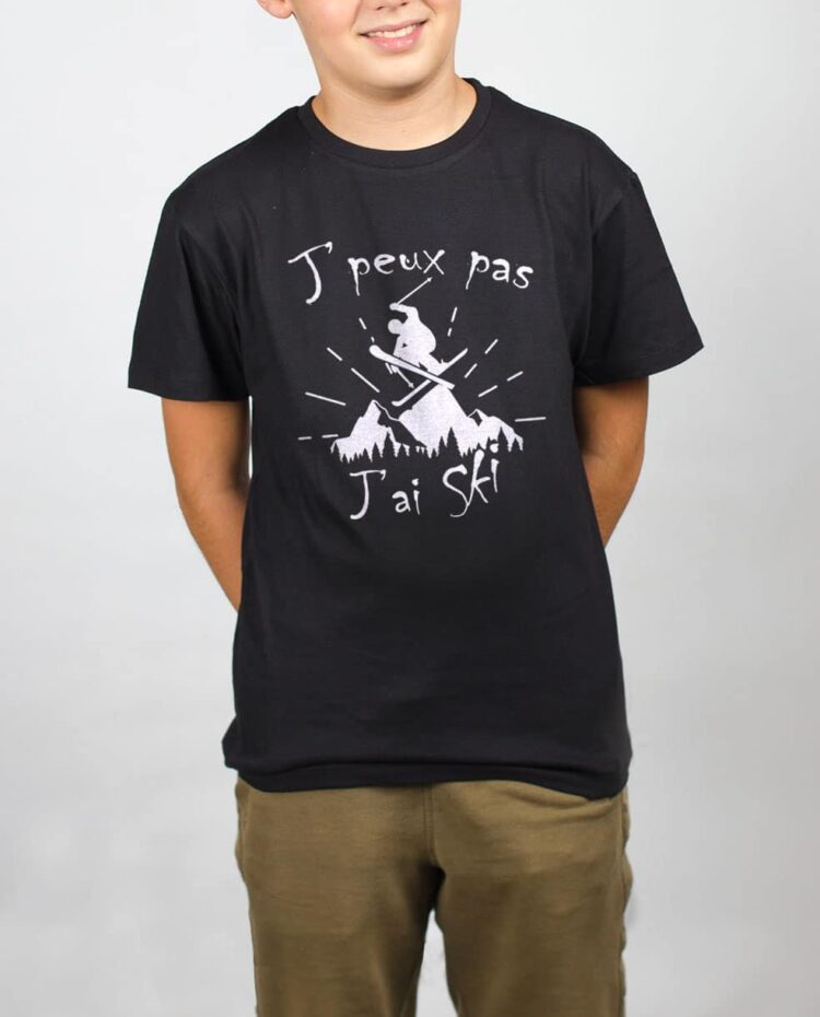 t shirt enfant noir garcon je peux pas jai ski