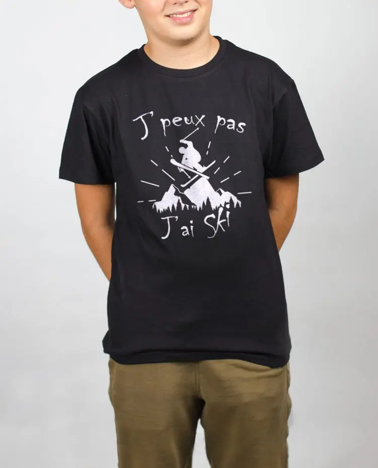 t shirt enfant noir garcon je peux pas jai ski