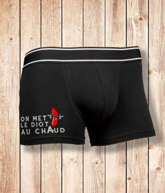 Boxer noir homme Produit on met le diot au chaud