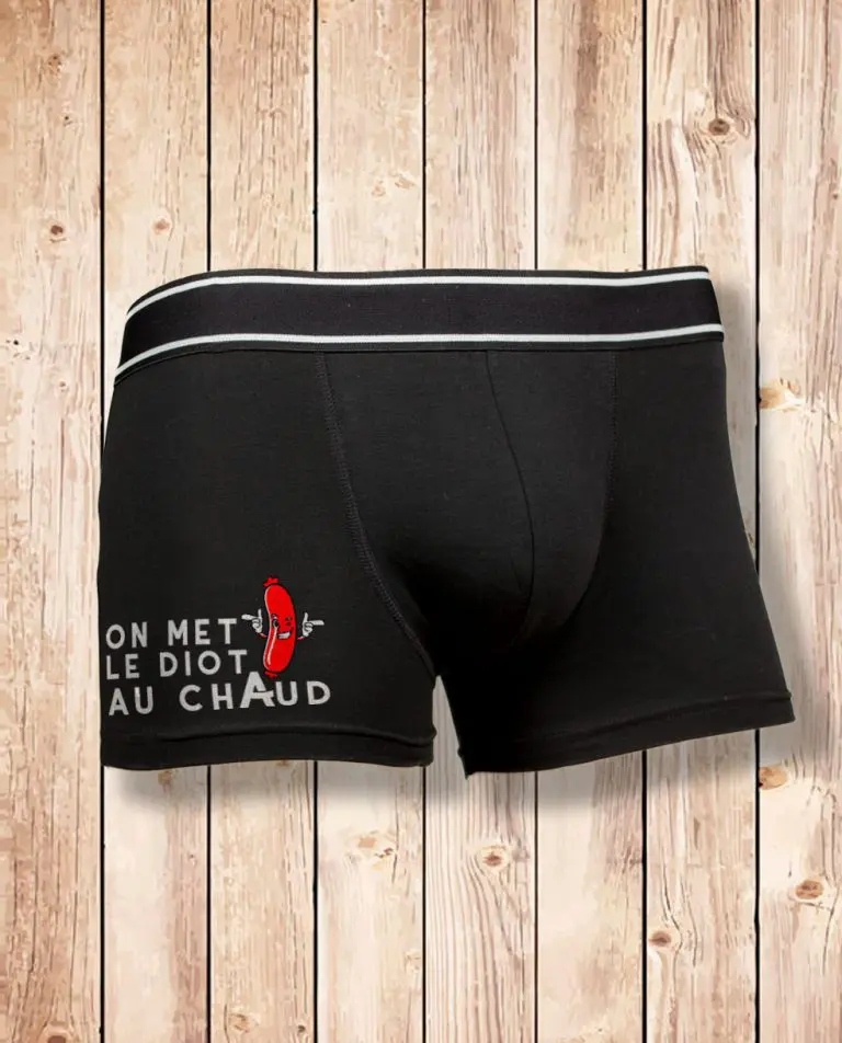 Boxer noir homme Produit on met le diot au chaud