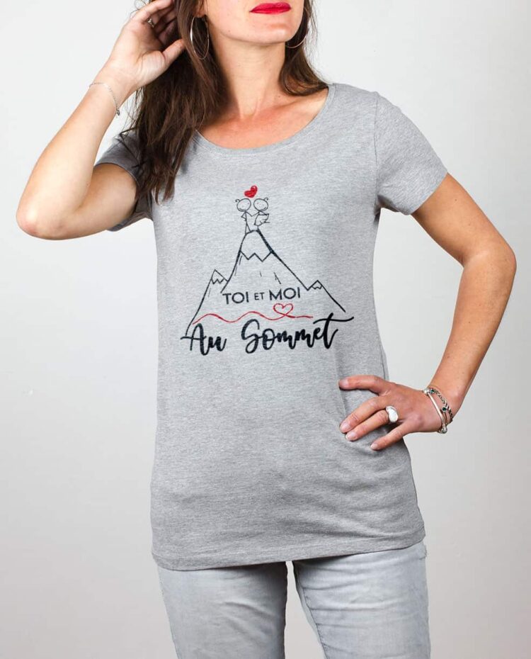 T shirt gris femme toi et moi au sommet