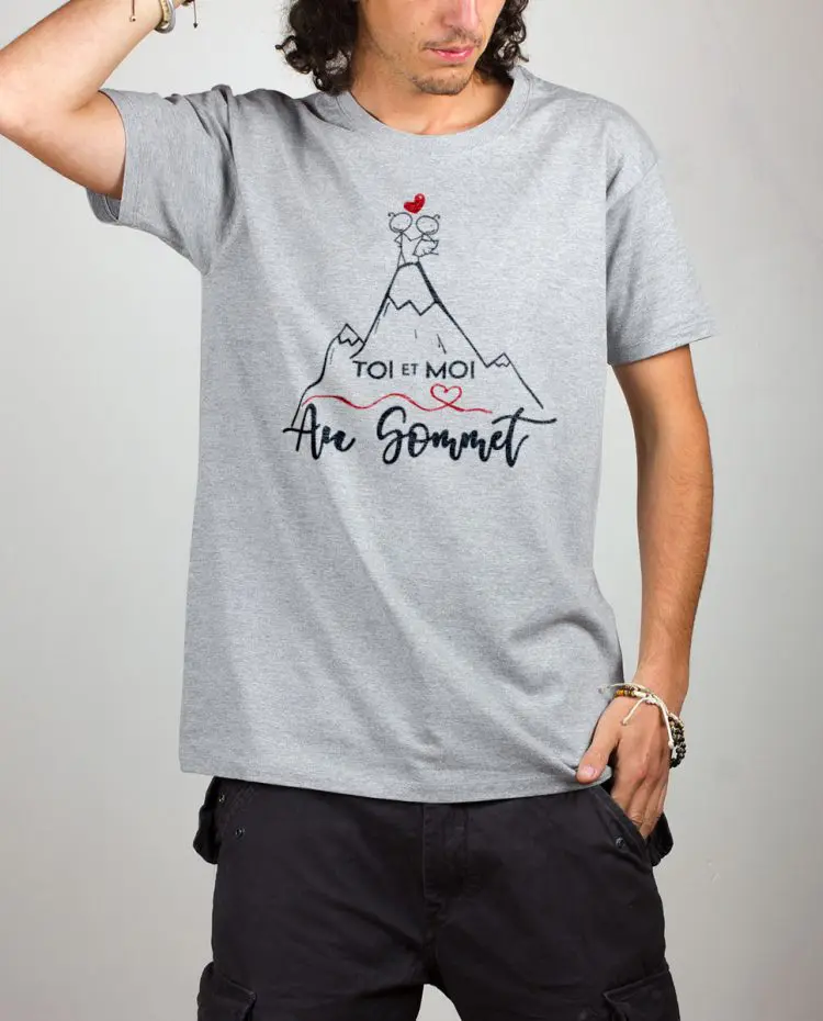 T shirt gris homme toi et moi au sommet