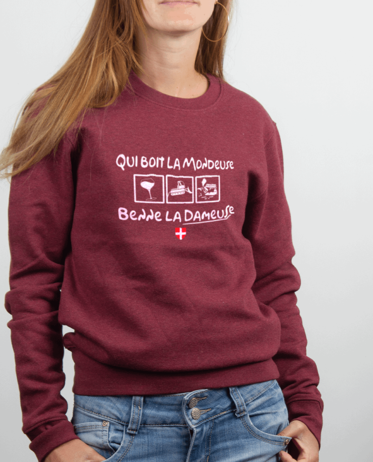 Pull femme Bordeau QUI BOIT LA MONDEUSE BENNE LA DAMEUSE