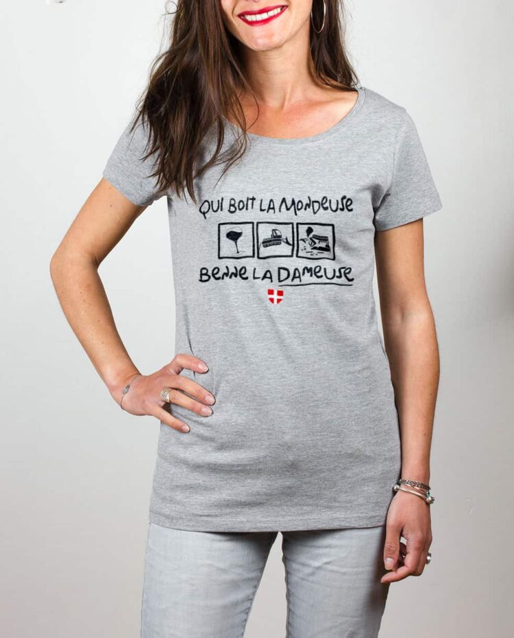 T shirt gris femme Qui boit la Mondeuse Benne la dameuse