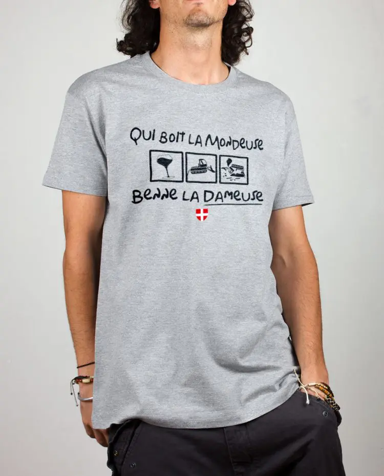 T shirt gris homme Qui boit la Mondeuse Benne la dameuse