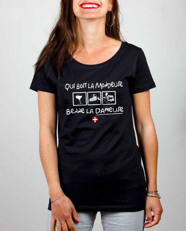 T shirt noir femme Qui boit la Mondeuse Benne la dameuse