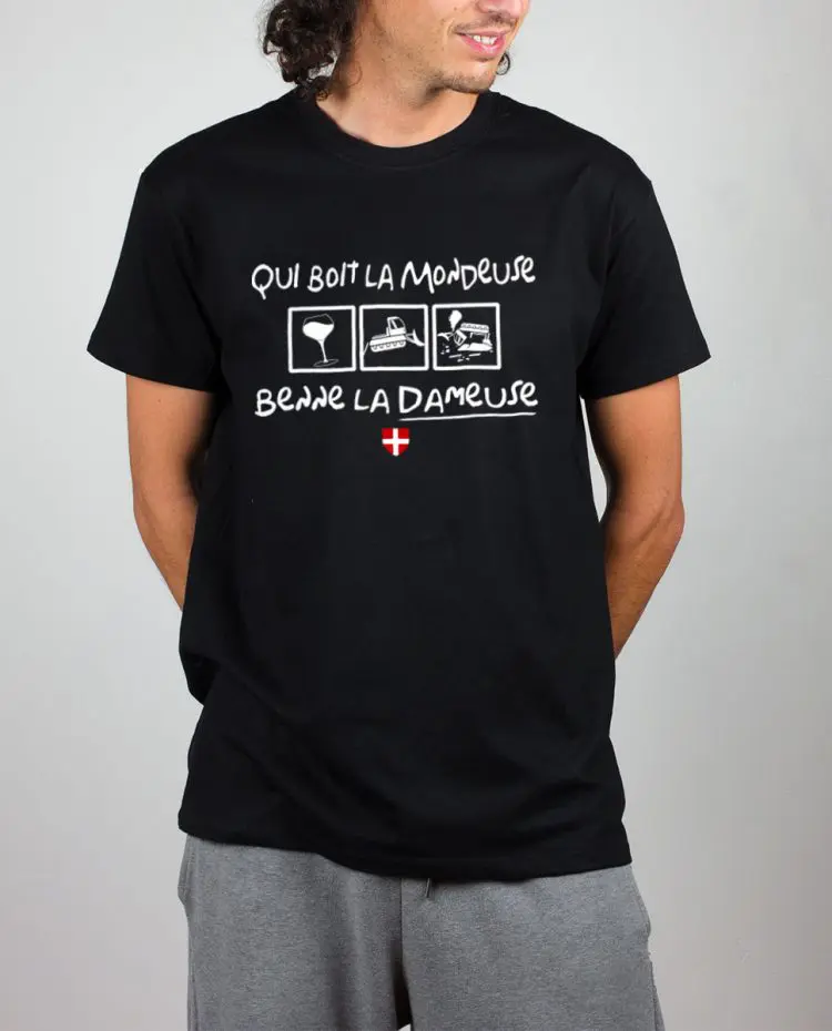 T shirt noir homme Qui boit la Mondeuse Benne la dameuse