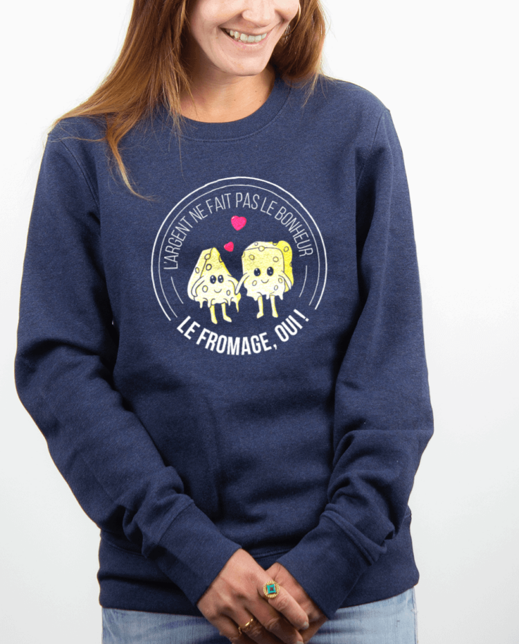 Pull Femme Bleu jean LE FROMAGE FAIT LE BONHEUR