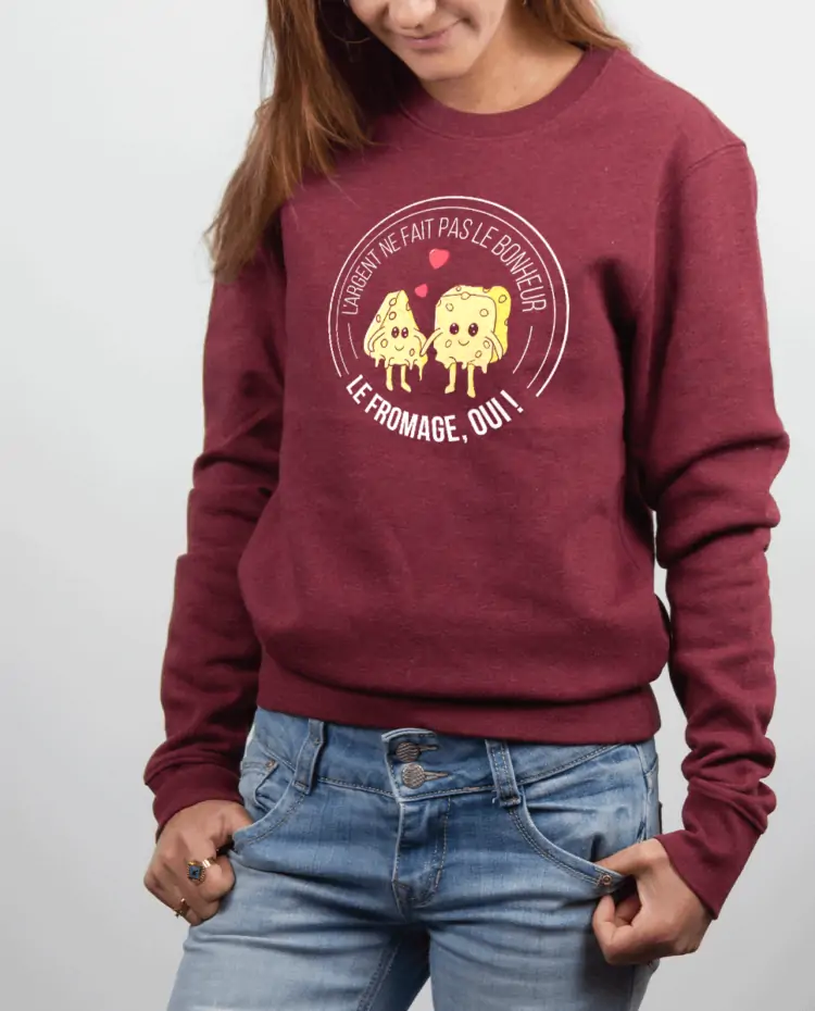 Pull Femme Bordeau LE FROMAGE FAIT LE BONHEUR