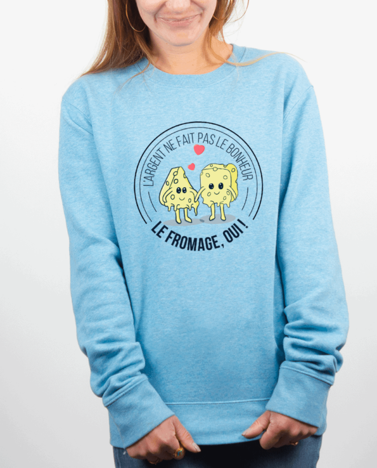 Pull Femme bleu ciel LE FROMAGE FAIT LE BONHEUR