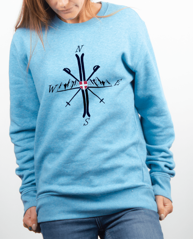 Pull Femme bleu ciel Montagne ski Boussole