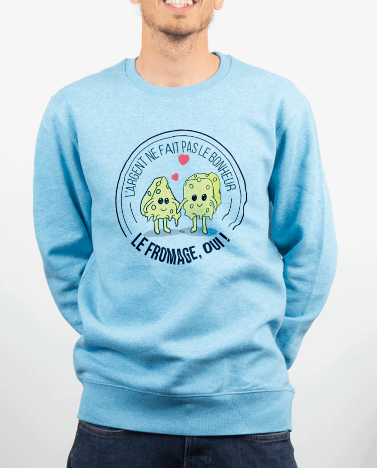 Pull Homme bleu ciel LE FROMAGE FAIT LE BONHEUR