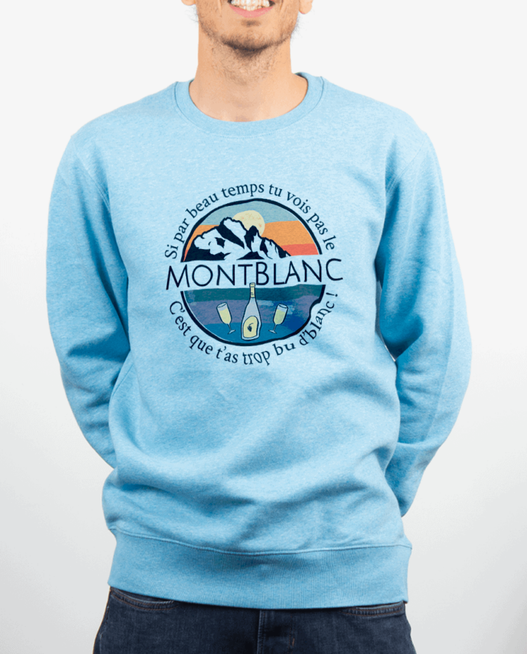 Pull Homme bleu ciel SI TU VOIS PAS LE MONT BLANC