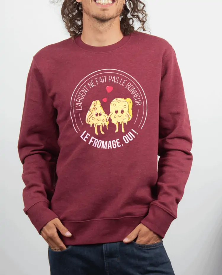 Pull Homme rouge Bordeau LE FROMAGE FAIT LE BONHEUR