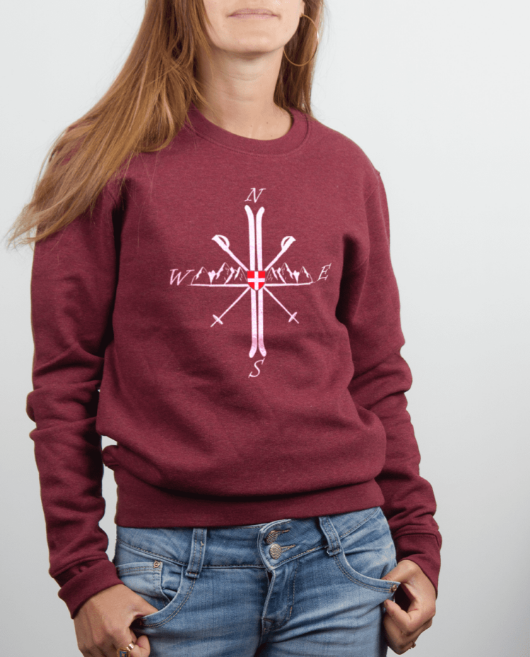 Pull femme Bordeau Montagne ski Boussole